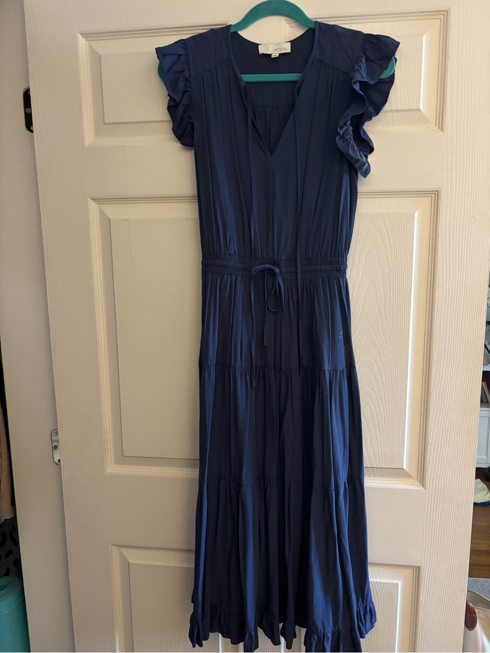 vestique Navy Blue Flutter Sleeve Maxi Dress